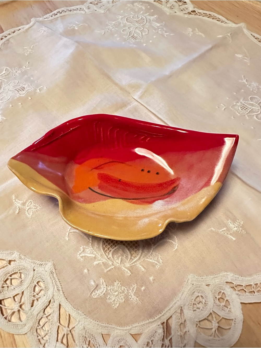 Signed Carole Berhorst Pottery Leaf Ring Dish Studio Ceramic